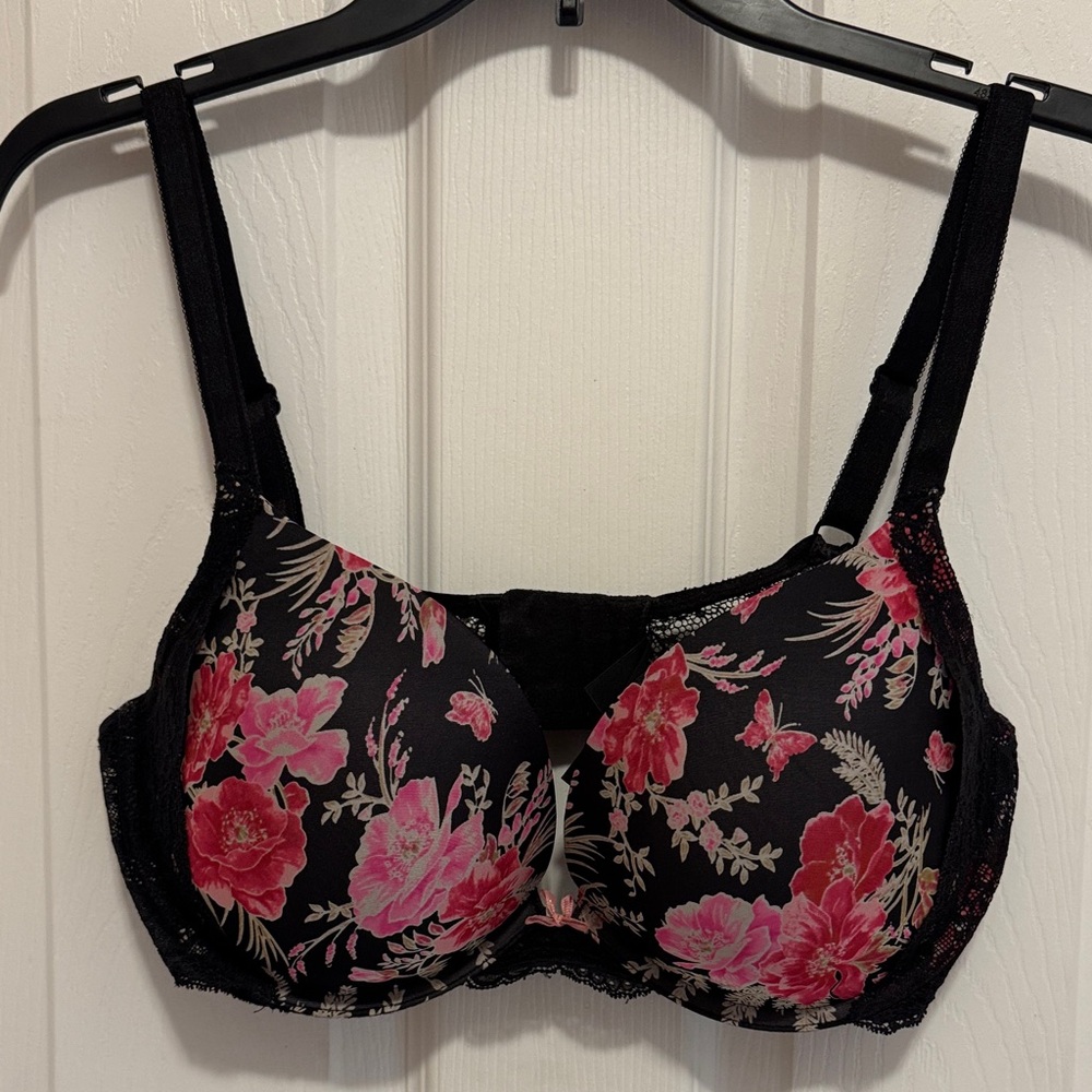 Victoria's Secret Dream Angel Push-up Black and Pink Floral Lace Bra